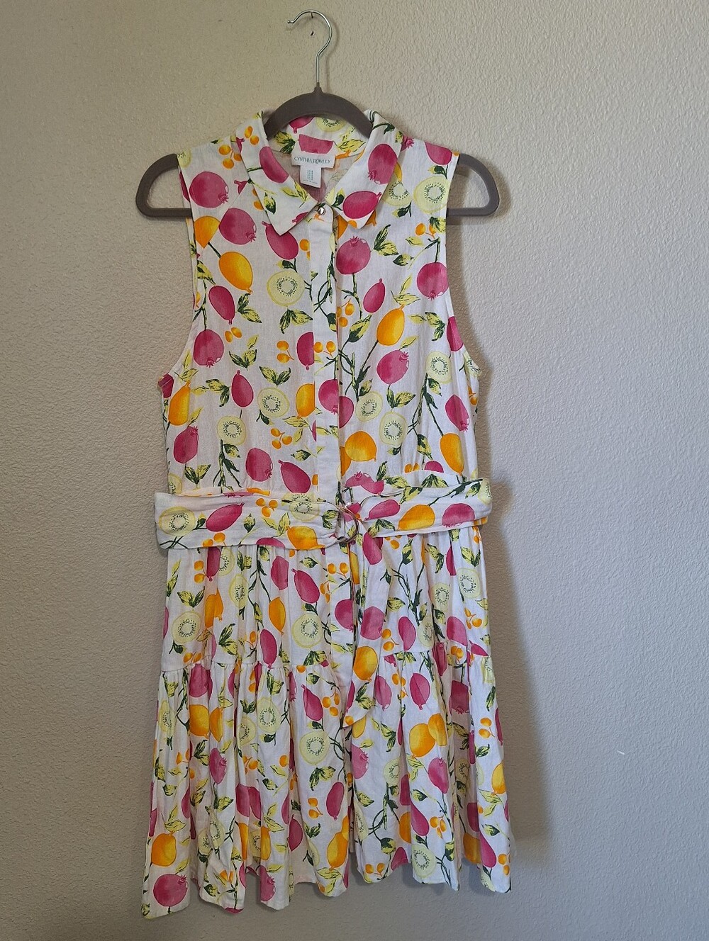 Cynthia Rowley Fruit Print Linen Blend Shirt Dress Women's Size 8 Sleeveless